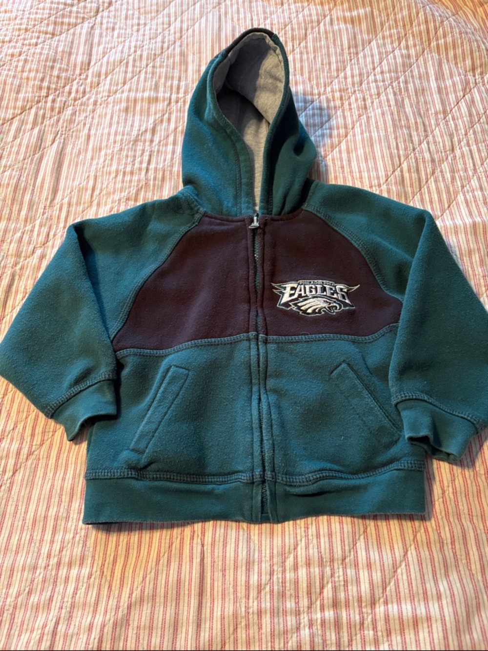 Kids Dark Green Eagles Fleece Zip-Up Hoodie